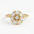 14k Gold Opal Flower Ring, Dainty Opal Cluster Engagement Ring for Women, Vintage Floral Opal Anniversary Ring, October Birthstone Jewelry