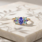 14k Solid Gold Oval Tanzanite Aquamarine Marquise Ring Anniversary Gift
