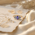14k Solid Gold Oval Tanzanite Aquamarine Marquise Ring Anniversary Gift