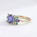 14k Solid Gold Oval Tanzanite Aquamarine Marquise Ring Anniversary Gift