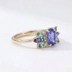 14k Solid Gold Oval Tanzanite Aquamarine Marquise Ring Anniversary Gift