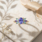 14k Solid Gold Oval Tanzanite Aquamarine Marquise Ring Anniversary Gift