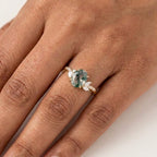 14k Solid Gold Oval-Cut Moss Agate Engagement Ring, Nature Inspired Ring, Diamond Leaf Promise Ring, Wedding Ring