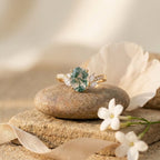 14k Solid Gold Oval-Cut Moss Agate Engagement Ring, Nature Inspired Ring, Diamond Leaf Promise Ring, Wedding Ring