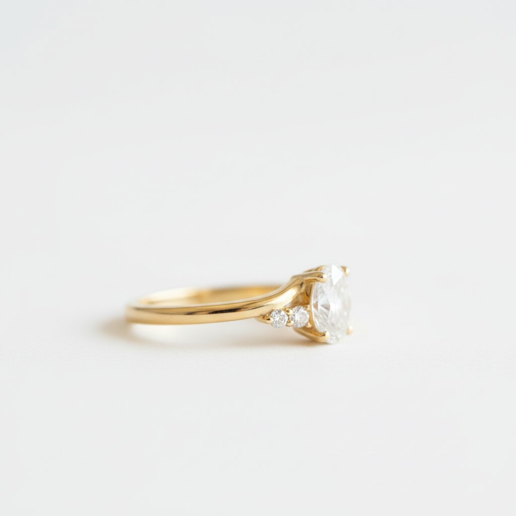 Oval Cut Moissanite Engagement Ring, 14k Solid Gold, Split Shank Diamond Accents