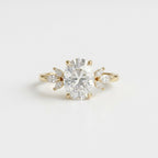 Oval Moissanite Floral Engagement Ring, Yellow Gold Cluster Diamond Ring