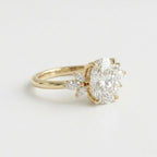 Oval Moissanite Floral Engagement Ring, Yellow Gold Cluster Diamond Ring