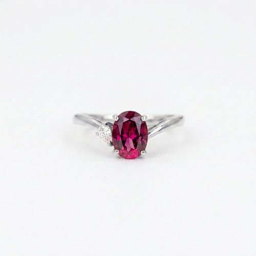 14K Gold Oval Garnet Moissanite Engagement Ring, Ruby Red Anniversary Promise Ring