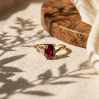 14K Gold Oval Garnet Moissanite Engagement Ring, Ruby Red Anniversary Promise Ring