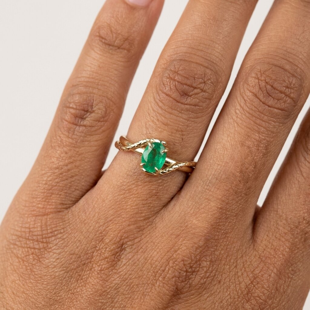 Oval Cut Lab Grown Emerald Snake Engagement Ring, Gothic Serpent Jewelry