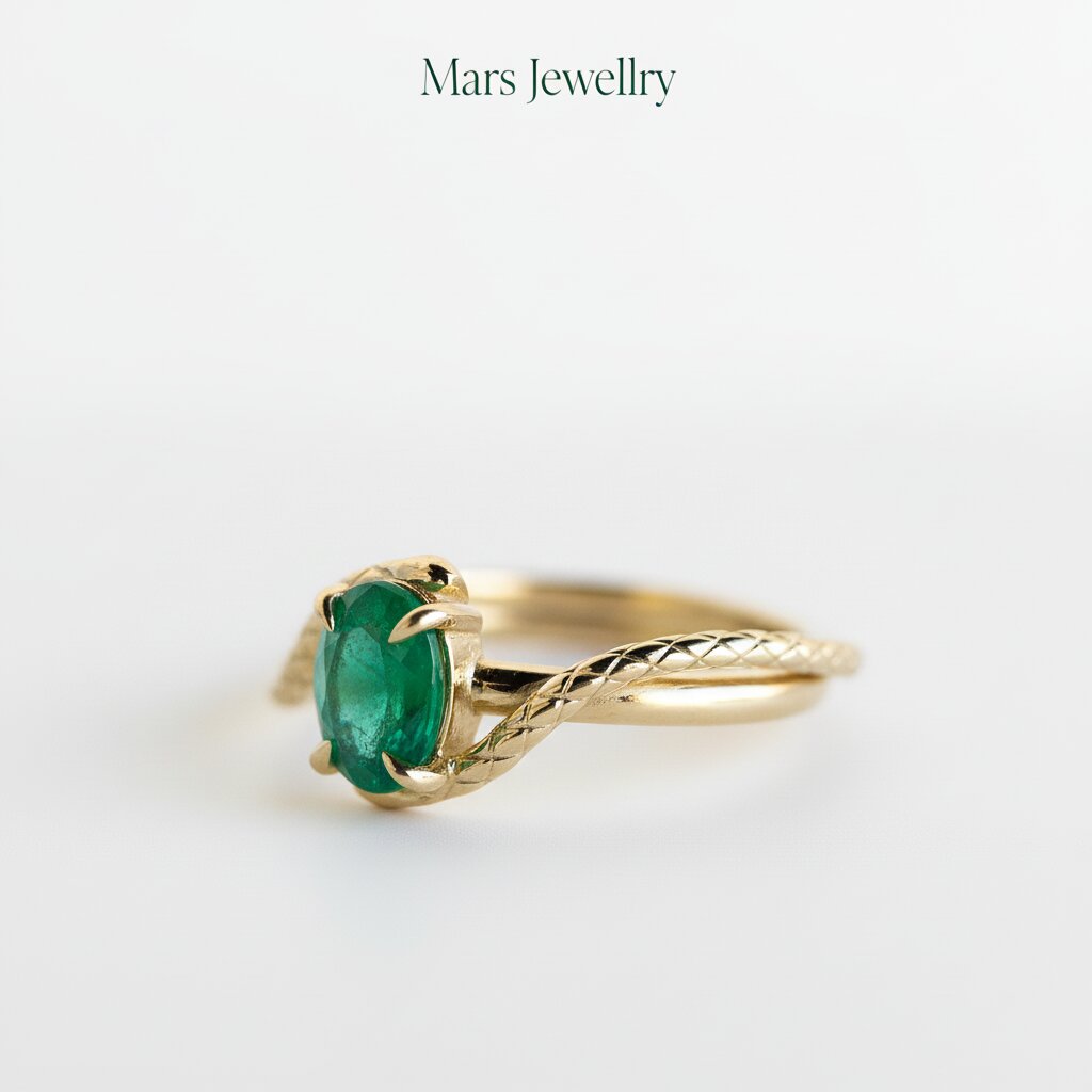 Oval Cut Lab Grown Emerald Snake Engagement Ring, Gothic Serpent Jewelry