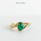Oval Cut Lab Grown Emerald Snake Engagement Ring, Gothic Serpent Jewelry