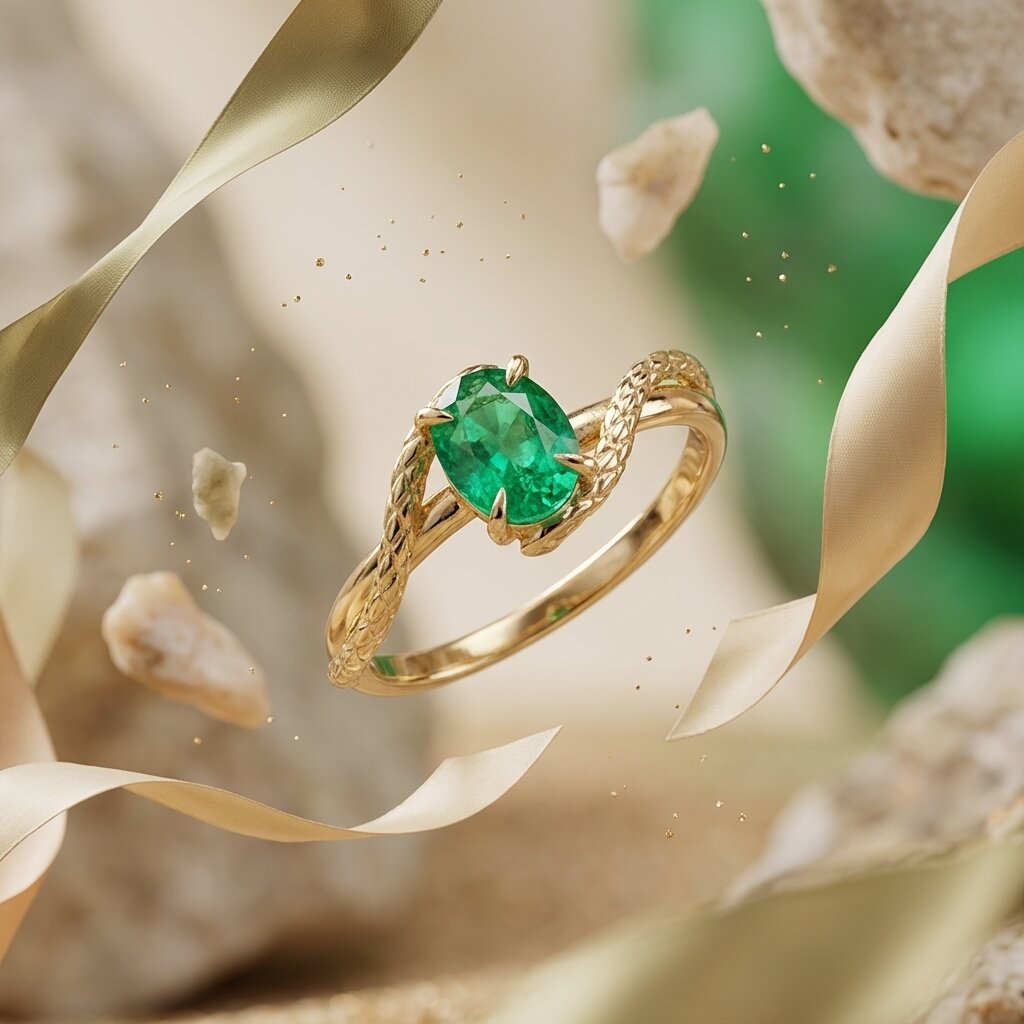 Oval Cut Lab Grown Emerald Snake Engagement Ring, Gothic Serpent Jewelry