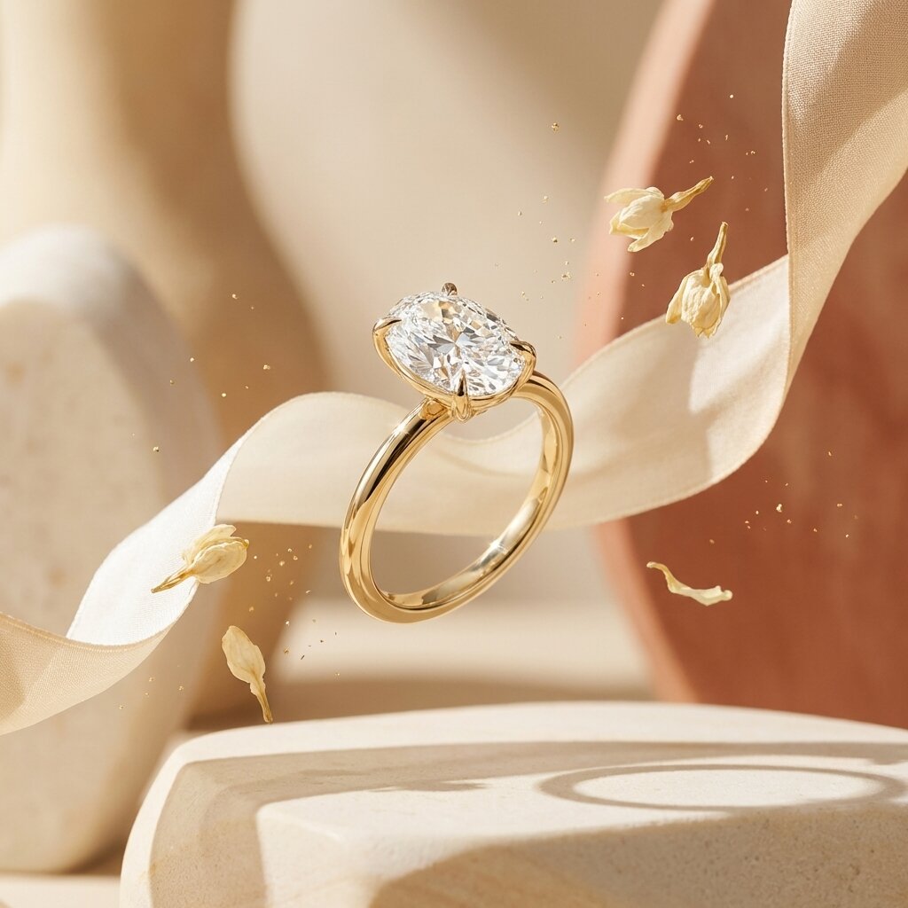 Oval Moissanite Engagement Ring, 2.5 Ct IGI Certified, 14k Gold, 4 Prong Set Bridal Ring