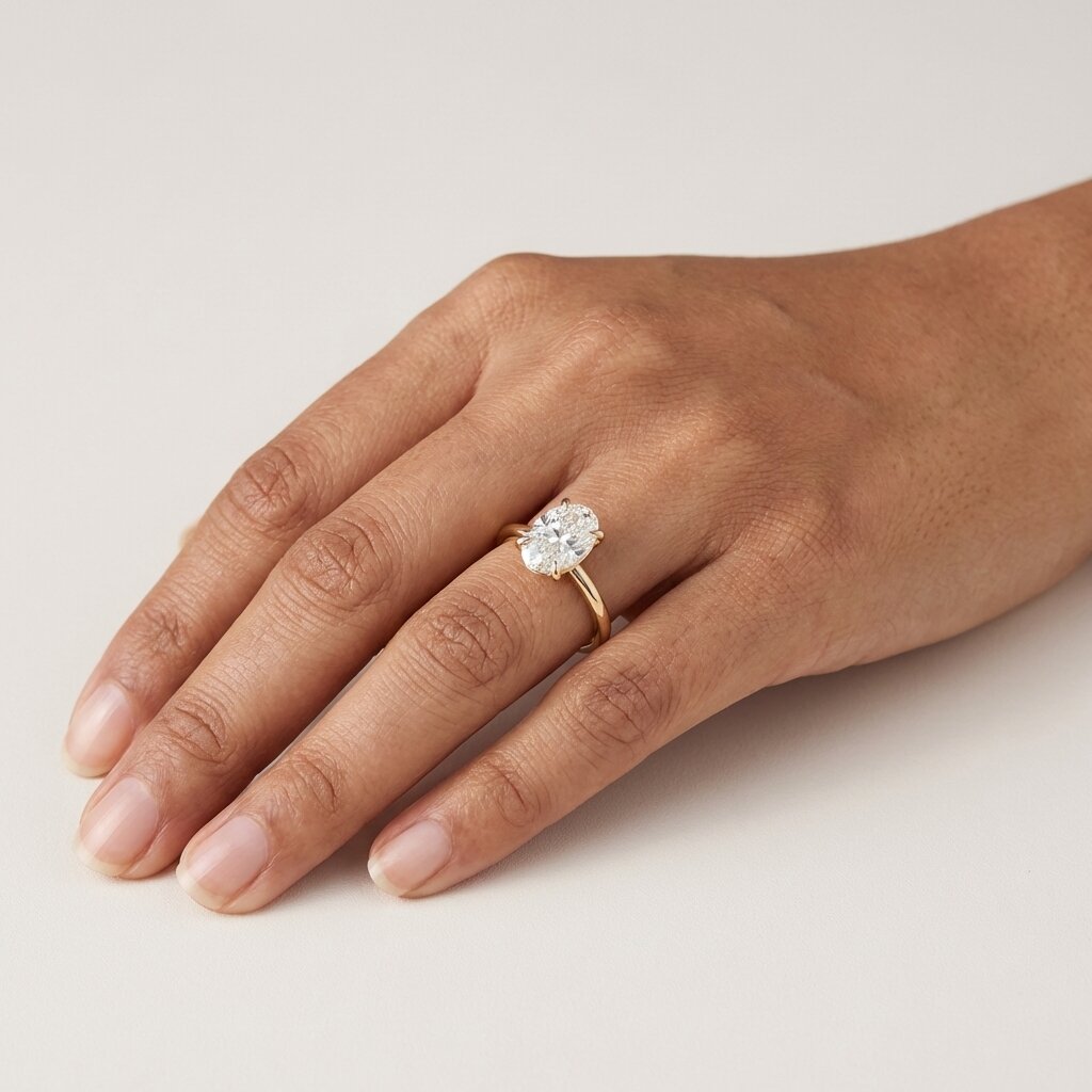 Oval Moissanite Engagement Ring, 2.5 Ct IGI Certified, 14k Gold, 4 Prong Set Bridal Ring