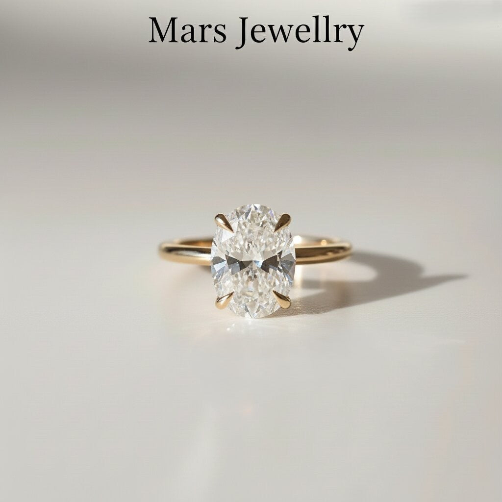 Oval Moissanite Engagement Ring, 2.5 Ct IGI Certified, 14k Gold, 4 Prong Set Bridal Ring