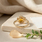 Pear Shaped Citrine Ring, Gold Citrine Engagement Ring, Diamond Accent Ring, Yellow Gemstone Promise Ring