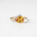 Pear Shaped Citrine Ring, Gold Citrine Engagement Ring, Diamond Accent Ring, Yellow Gemstone Promise Ring