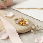 Pear Shaped Citrine Ring, Gold Citrine Engagement Ring, Diamond Accent Ring, Yellow Gemstone Promise Ring