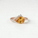 Pear Shaped Citrine Ring, Gold Citrine Engagement Ring, Diamond Accent Ring, Yellow Gemstone Promise Ring