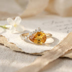 Pear Shaped Citrine Ring, Gold Citrine Engagement Ring, Diamond Accent Ring, Yellow Gemstone Promise Ring