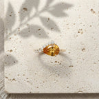 Pear Shaped Citrine Ring, Gold Citrine Engagement Ring, Diamond Accent Ring, Yellow Gemstone Promise Ring