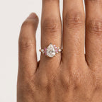 Pear Moissanite Engagement Ring, Pink Sapphire Cluster, Rose Gold Vintage Halo