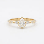 Pear Cut Moissanite Engagement Ring, Solid Gold Delicate Band, Minimalist Bridal Jewelry