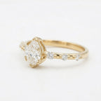 Pear Cut Moissanite Engagement Ring, Solid Gold Delicate Band, Minimalist Bridal Jewelry