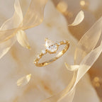 Pear Cut Moissanite Engagement Ring, Solid Gold Delicate Band, Minimalist Bridal Jewelry