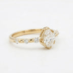 Pear Cut Moissanite Engagement Ring, Solid Gold Delicate Band, Minimalist Bridal Jewelry