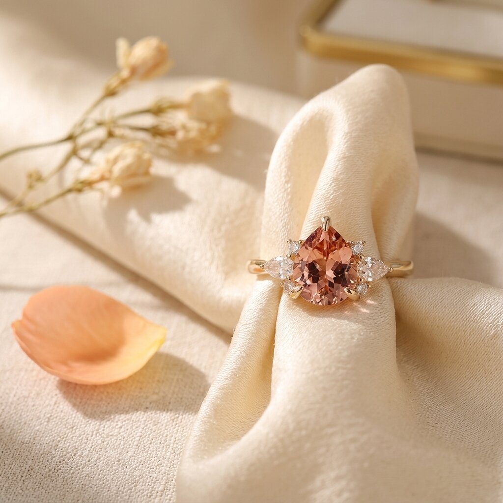 Pear Cut Peach Morganite Engagement Ring, 14k Solid Gold Bridal Ring, Moissanite Cluster Ring, morganite Jewelry Anniversary Gift For Her The Jewel Temple