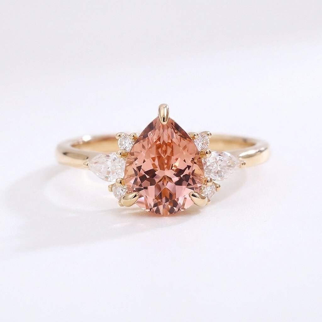 Pear Cut Peach Morganite Engagement Ring, 14k Solid Gold Bridal Ring, Moissanite Cluster Ring, morganite Jewelry Anniversary Gift For Her The Jewel Temple