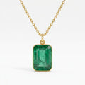 Natural Emerald Cut Pendant Necklace, Bezel Set Solitaire Jewelry, May Birthstone Charm
