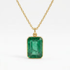 Natural Emerald Cut Pendant Necklace, Bezel Set Solitaire Jewelry, May Birthstone Charm