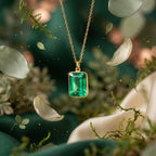 Natural Emerald Cut Pendant Necklace, Bezel Set Solitaire Jewelry, May Birthstone Charm