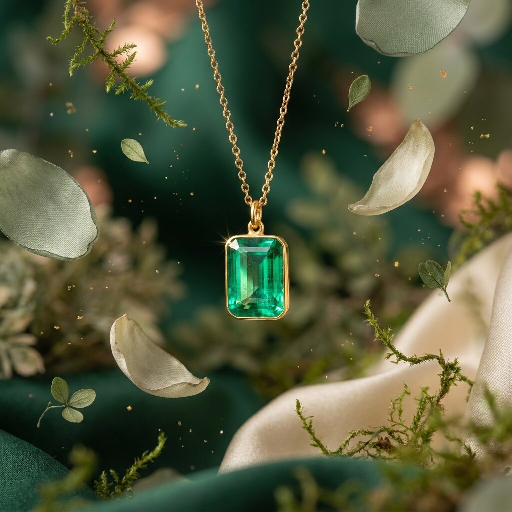 Natural Emerald Cut Pendant Necklace, Bezel Set Solitaire Jewelry, May Birthstone Charm