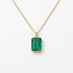 Natural Emerald Cut Pendant Necklace, Bezel Set Solitaire Jewelry, May Birthstone Charm