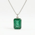 Natural Emerald Cut Pendant Necklace, Bezel Set Solitaire Jewelry, May Birthstone Charm
