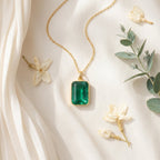 Natural Emerald Cut Pendant Necklace, Bezel Set Solitaire Jewelry, May Birthstone Charm