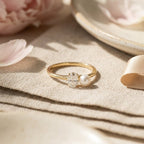 Moissanite & Pearl Engagement Ring, Oval Moissanite Ring, 14K Gold Minimalist Promise Ring, Modern Bridal Jewelry, June Birthstone