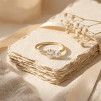 Moissanite & Pearl Engagement Ring, Oval Moissanite Ring, 14K Gold Minimalist Promise Ring, Modern Bridal Jewelry, June Birthstone