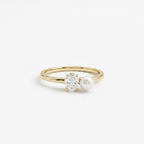 Moissanite & Pearl Engagement Ring, Oval Moissanite Ring, 14K Gold Minimalist Promise Ring, Modern Bridal Jewelry, June Birthstone