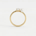 Moissanite & Pearl Engagement Ring, Oval Moissanite Ring, 14K Gold Minimalist Promise Ring, Modern Bridal Jewelry, June Birthstone