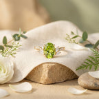 Oval Peridot Engagement Ring, 14K Gold Diamond Leaf Ring, Nature Inspired Promise Ring, Alternative Bridal Jewelry, August Birthstone