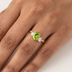 Oval Peridot Engagement Ring, 14K Gold Diamond Leaf Ring, Nature Inspired Promise Ring, Alternative Bridal Jewelry, August Birthstone