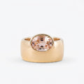 Oval Morganite Off-Set Engagement Ring, Bezel Set Solitaire Ring, Wide Gold Band Ring, Statement Jewelry, Peach Pink Gemstone Ring Gifts