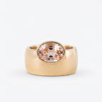 Oval Morganite Off-Set Engagement Ring, Bezel Set Solitaire Ring, Wide Gold Band Ring, Statement Jewelry, Peach Pink Gemstone Ring Gifts