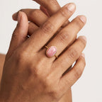 Oval Rhodochrosite Ring | Minimalist Gold Band | Boho Statement Jewelry