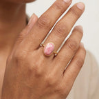 Oval Rhodochrosite Ring | Minimalist Gold Band | Boho Statement Jewelry